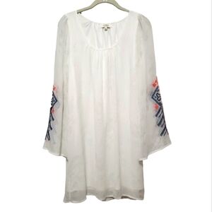 Umgee Women's Boho Embroidered Long Sleeve White Dress Size S